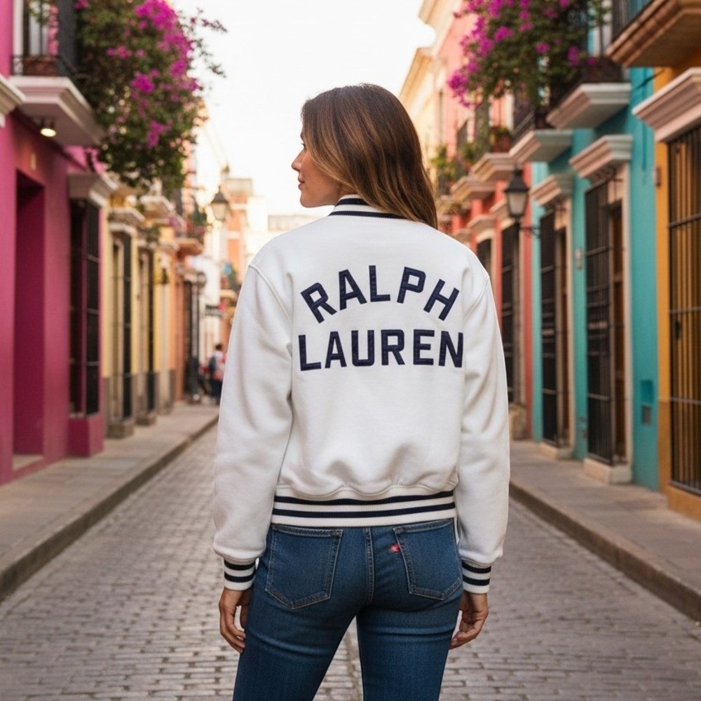 Polo Ralph Lauren Reversible Varsity Jacket Navy White Silky‎ Fleece XS BW6LXX2P